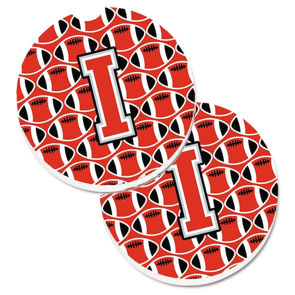 Carolines Treasures Letter I Football Scarlet and Grey Set of 2 Cup Holder Car Coaster CJ1067-ICARC - main